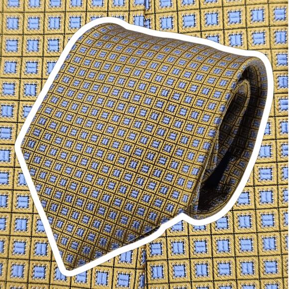 Brooks Brothers Makers USA Made Gold Geometric Blue Silk Tie Classic 58" - Picture 1 of 6